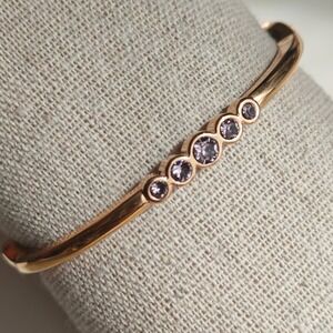 Rose Gold Tone Purple Lavender Crystal Bangle Bracelet Bezel Set Hinged Dainty